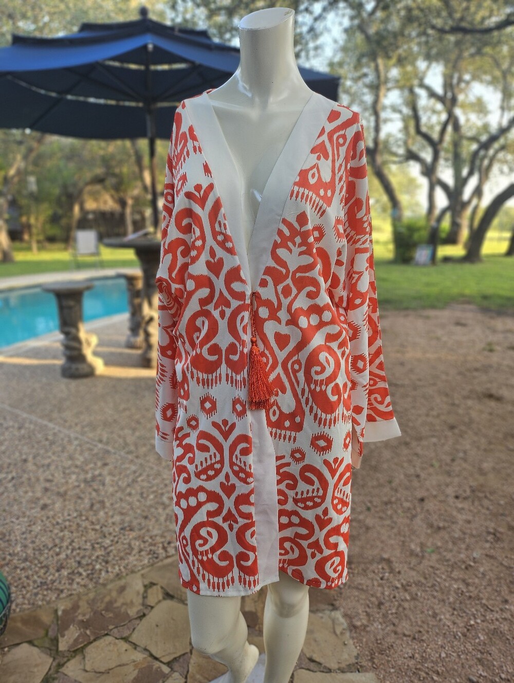Gorgeous Orange & White Printed Kimono Cover-Up Robe Size 50 [M]